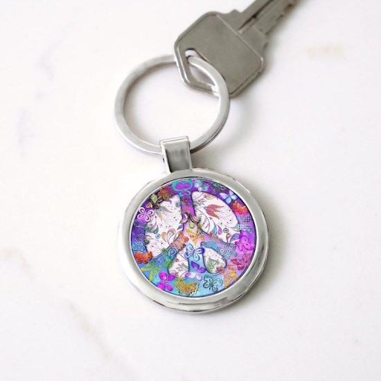 Harvest Moons Butterfly Peace Sign Circle Keychain Harvest Moons Butterfly Peace Sign Circle Keychain