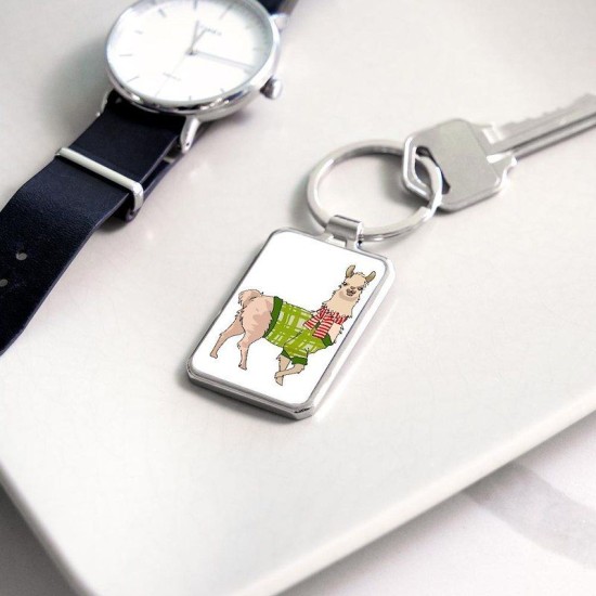 Christmas Llama Rectangle Keychain Christmas Llama Rectangle Keychain