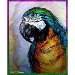 Blue/gold macaw! Bird art! Circle Keychain