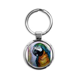 Blue/gold macaw! Bird art! Circle Keychain