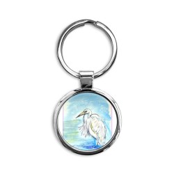 Egret! Wildlife art! Circle Keychain