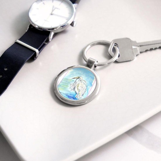 Egret! Wildlife art! Circle Keychain Egret! Wildlife art! Circle Keychain
