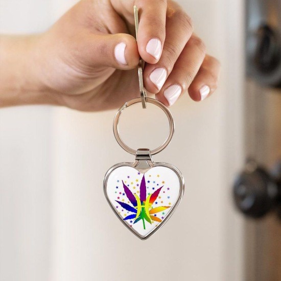 Rainbow Marijuana Pisces Heart Keychain