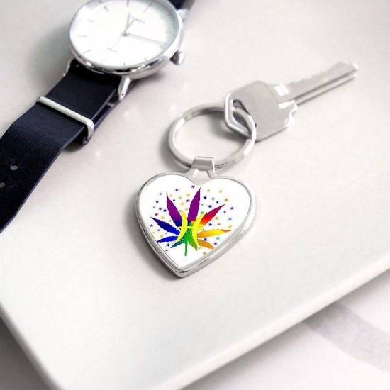 Rainbow Marijuana Pisces Heart Keychain