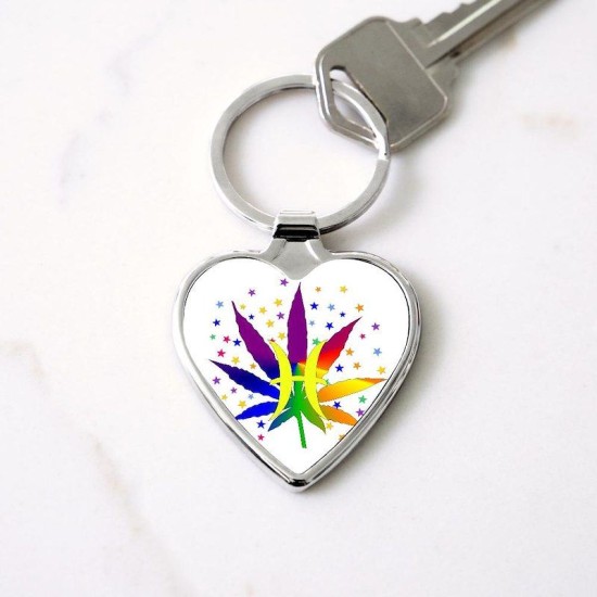 Rainbow Marijuana Pisces Heart Keychain