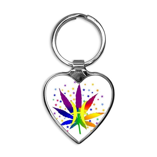 Rainbow Marijuana Pisces Heart Keychain