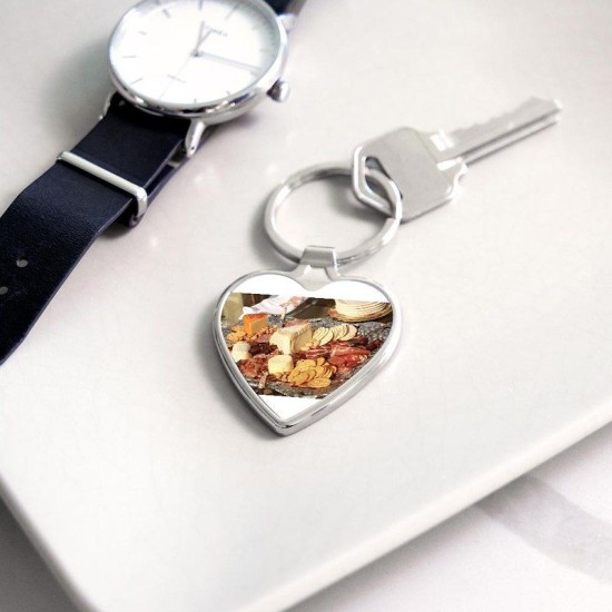 charcuterie on a metal dish outdoor Heart Keychain charcuterie on a metal dish outdoor Heart Keychain