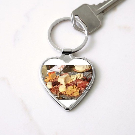 charcuterie on a metal dish outdoor Heart Keychain charcuterie on a metal dish outdoor Heart Keychain