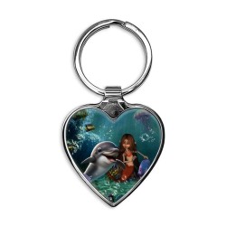 Cute mermaid and funny dolphin Heart Keychain