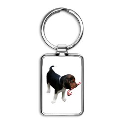 Beagle Puppy With Candy Cane Rectangle Keychain