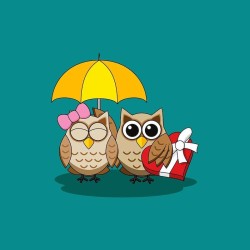 Cute Owl Lovers w/ Umbrella & Red Circle Keychain