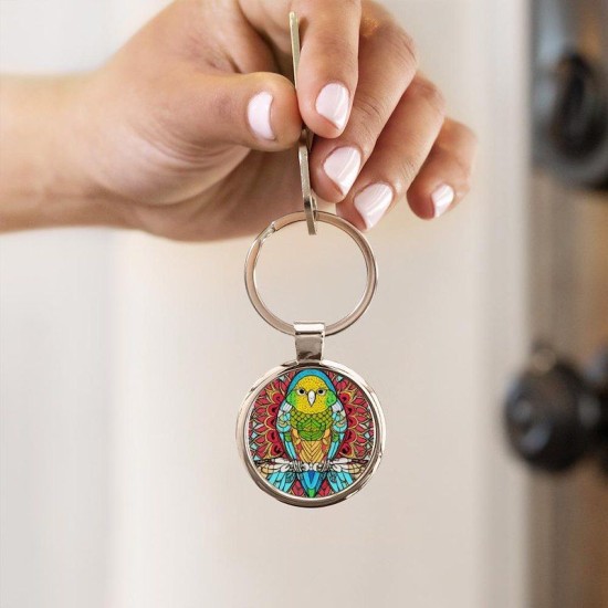 Cute Budgie Parakeet Circle Keychain Cute Budgie Parakeet Circle Keychain