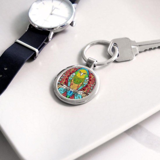 Cute Budgie Parakeet Circle Keychain Cute Budgie Parakeet Circle Keychain