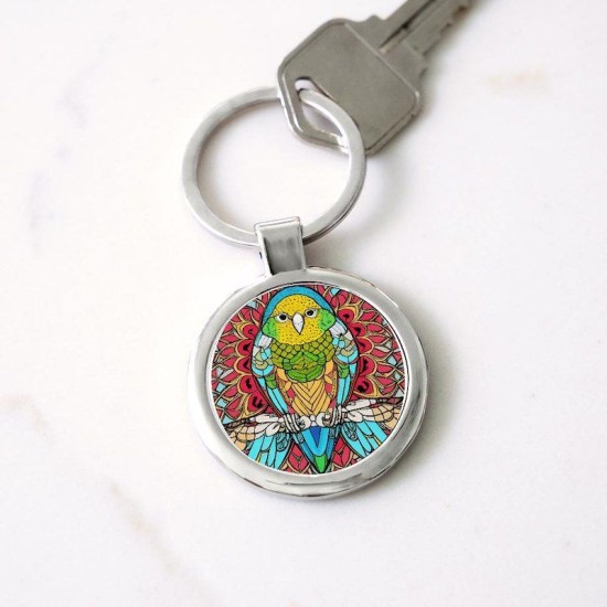 Cute Budgie Parakeet Circle Keychain Cute Budgie Parakeet Circle Keychain