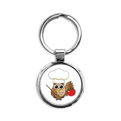 Cute Cooking Owl Cartoon Circle Keychain