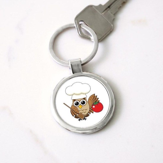 Cute Cooking Owl Cartoon Circle Keychain Cute Cooking Owl Cartoon Circle Keychain