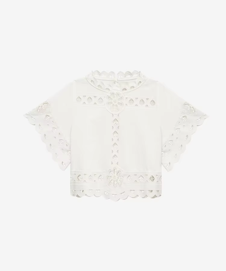Summer Women's Casual Fashion Ivory Linen Laser Embroidery Hollow Splicing Crochet Traf Blouses Shorts Set Summer Women's Casual Fashion Ivory Linen Laser Embroidery Hollow Splicing Crochet Traf Blouses Shorts Set